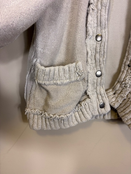 Free People We The Free Light Cream Button-Front Knit Bomber Jacket Medium - Picture 5 of 8